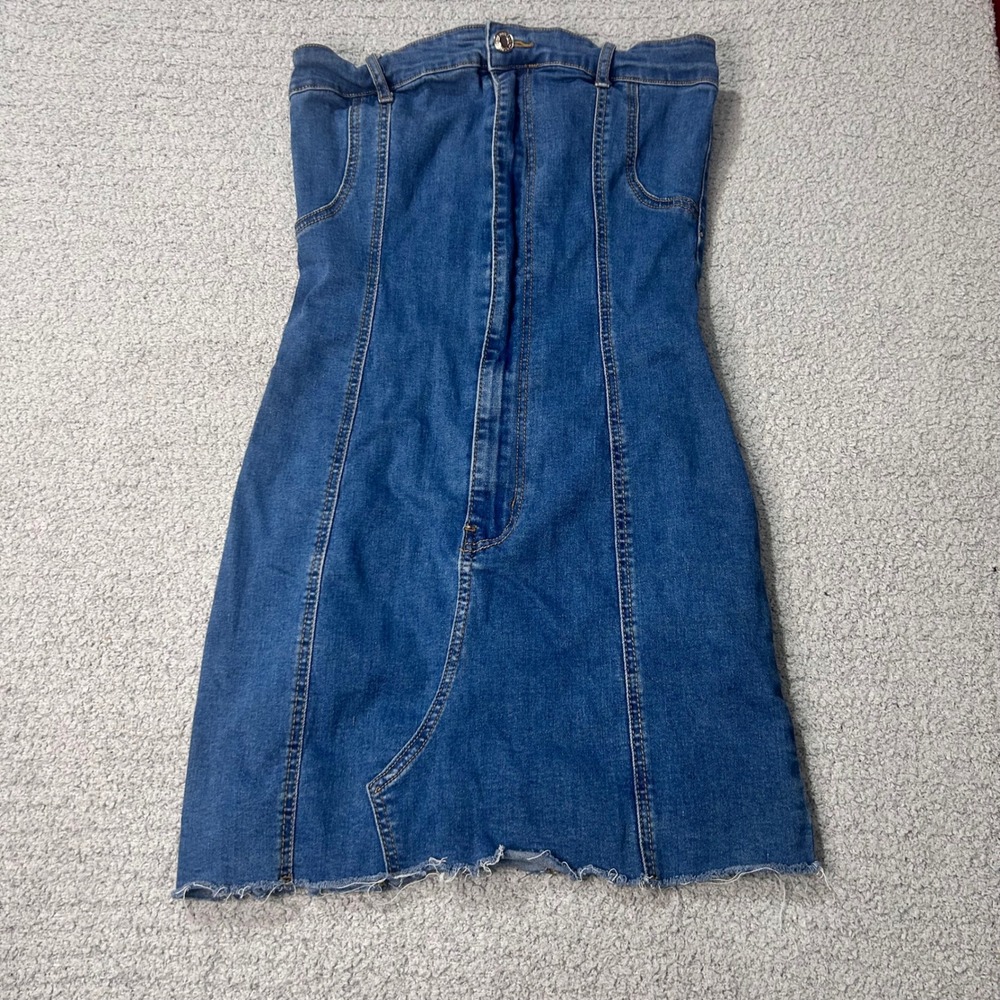 Edikted Tube Dress Denim Mini Small‎ Blue Y2K Streetwear Aesthetic Baddie